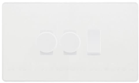 BG Evolve Pearlescent White 3 Gang Custom Grid Switch 2x LED Dimmer 1x 2 Way