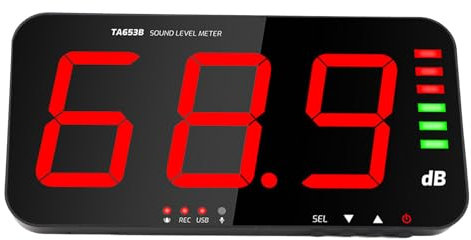 Misuratore di Decibel, 30dB~130dB Fonometro Parete con Display a LED con Cicalino, Registratore Automatico di Rumore per Casa, Studio, Fabbrica, Aula