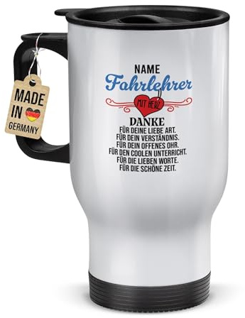 Tassendruck Edelstahl-Thermobecher selbst gestalten mit Name - Dieser legendäre Fahrlehrer - Geschenk für Fahrlehrer, Abschiedsgeschenk, Coffee To Go Becher, Personalisiert, Weiß, 390 ml