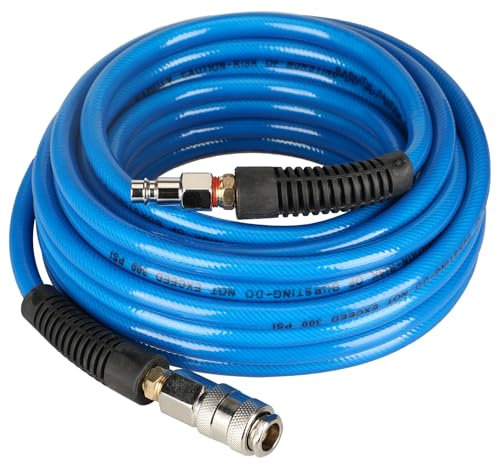 EADUTY Air Compressor Hose, Heavy Duty PVC Air Hose 1/4 I.D by 10 M Length, 150 PSI Air Compressor Accessories with Bend Restrictors and 1/4 Euro Quick Connect Fittings. Blue