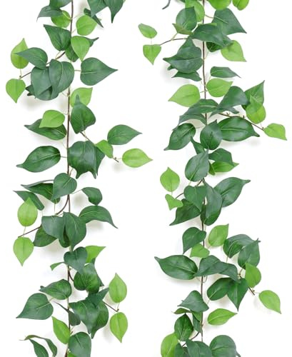 Dremisland 2 Strands Artificial Ivy Vine Hanging Plants 6.7ft Fake Scindapsus Vines Garland Greenery Ivy Garland Faux Hanging Plants Greenery Decoration for Bedroom Wall Patio Party Wedding Decor