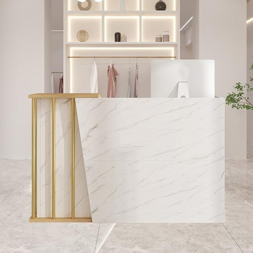 XNKLPY Empfangstisch Aus Massivholz Mit 2 Schubladen SchrankfäChern BüRo Rezeption FüR Friseur Hotel Praxis GroßE Arbeitsplatte Staubschutz Computer Kasse(Size:120CM,Color:b)