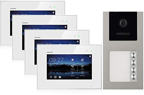 Balter EVO Aufputz SILBER Video Türsprechanlage 4x 7 Monitor für 4 Teilnehmer 2-Draht BUS RFID EVO-AP-KIT-4FAM