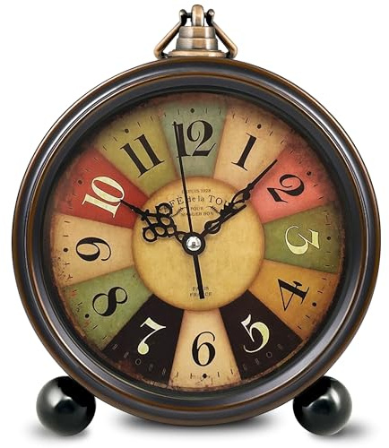 Konigswerk Réveil analogique vintage - Petite horloge de 5,25 pouces - Rétro - Veilleuse à piles - Sans tic-tac - Super silencieux - Pour chambre à coucher, table de chevet, salon, décoration, bureau