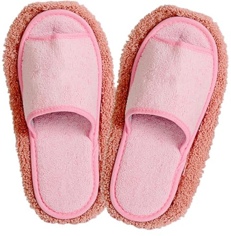 UTHCLO Zapatillas De Limpieza De Microfibra para Suelos Absorbentes y Silenciosas Pantuflas De Mopa Lavables y Cómodas para Uso Doméstico y Familiar Talla Mediana Color Rosa