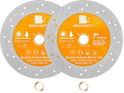 BRSCHNITT Rock Slab Grinding Disc - 7 inch Glass Cutter Disc (2pcs), Granite Cutting Disc, Diamond Grinder Wheel for Rock Slab, Stone, Tile, Marble, Granite, Glass Diamond Cutting Discs
