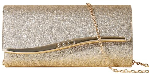 XFSRG Clutch damer elegant glitter liten handväska brudväska aftonväska med avtagbar kedja för bröllop fest cocktail avslutningsbal, Guld, 7,87 x 4 x 3,94 pollici