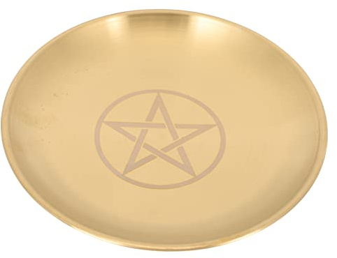 HAMPPLIES Bandeja para Velas Pentagrama De Metal Dorado, Plato Decorativo De Altar Redondo, Portavelas Multifunción para Ceremonias y Hogar