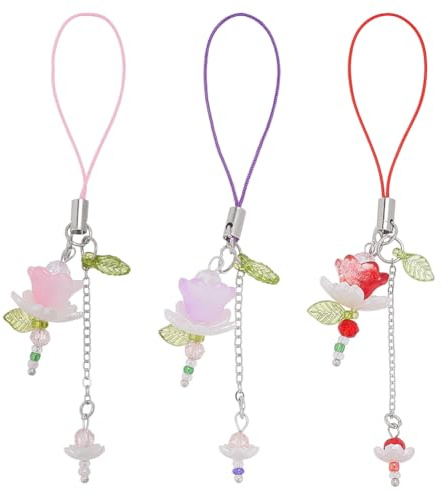 FINGERINSPIRE 3PCS Flower Phone Charms 4inch 3 Colors Lotus Flower Phone Strap Charms Resin Flowers Pendant Decorations for Cellphone Strap Keychains Bags Pendant Gift Accessories