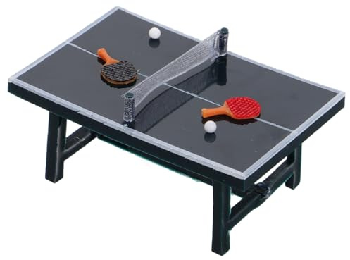 minkissy Mini Ping Pong Table Miniature Table Tennis Set with Paddles Balls Realistic Dollhouse Furniture Decor for Home Office Cake Display and Sports-Themed Scenes