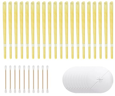 20 pezzi candele per orecchie, candela orecchio candela cera d'api detergente orecchio adulto con 10 dischi di protezione da 20 pezzi di cotone steli per rilassare e pulire le orecchie