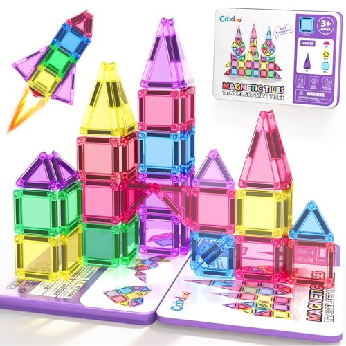 Coodoo 40 Mini Magnetische Bausteine Reise Set, STEM Magnetspielzeug Kinder | Montessori Lernspielzeug, Magnetblöcke Vorschule Sensorik Spielzeug, Reise Spielzeug für Jungen Mädchen ab 3+ Jahre, Geschenk