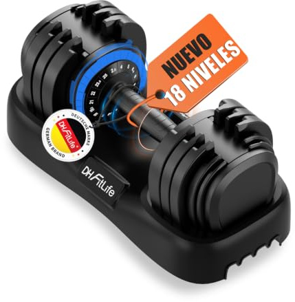 DH FitLife 2026 Nuovo Manubri Regolabili da 2,5 a 25 KG con Base Porta Pesi – Set Manubri Componibili per Uomo e Donna con 18 Pesi in 1, Manubri Regolabili Salvaspazio per Allenamento a Casa (1 Pezzo)