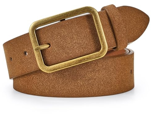 LEACOOLKEY Damen Ledergürtel schwarz mit Klassischer quadratischer Schnalle damen gürtel für Jeanshosen, 3.3cm Breite
