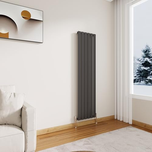 Modern Vertical Flat Panel Radiator,1600x408mm Anthracite Single Stylish Panel Central Heating Heater, Perfect Efficient Hall Radiator, Traditional Wall Mounted Rads, Design Grey Radiator