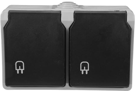 ULTECHNOVO Presa Elettrica a Muro Doppia con Coperchio Ip44 Base Presa Europea da 16A per Esterni e Interni Protezione Antispruzzo per Villa Hotel e Ufficio