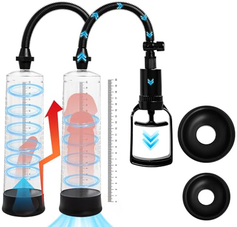 Vacuum Penis Pump Sex Toys - Adult Toys Manual Penis Extender Enlarger, Powerful Suction Dick Pump for Men Penis Erection & Enhancement Training, Male Sex Toys Cock Extention Pumps with 2 Sleeves