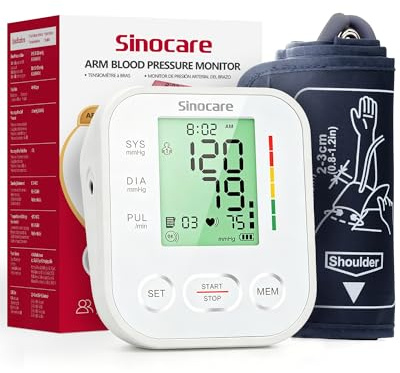 sinocare Blood Pressure Monitors, Accurate BP Monitor Blood Pressure Machine for Home Use with Large Cuff (22-42cm), 4-Color Backlight & 2-User Memory, One-Button Operation BP Monitor