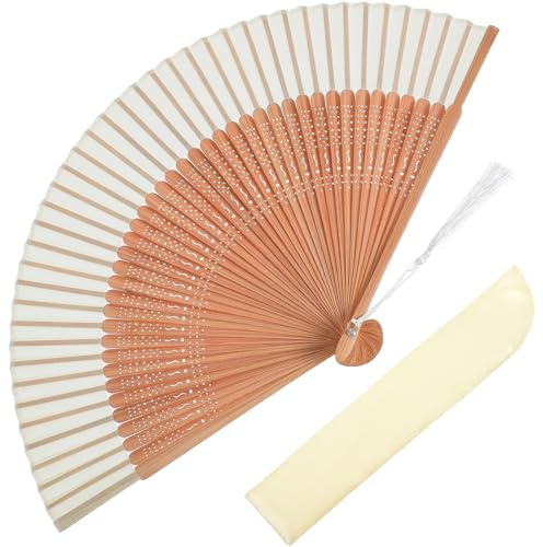 Grevosea 1 Pc Folding Hand Fan Vintage Retro Nylon Cloth Bamboo Foldable Fan for Women Wedding Party Favor Performance Dance Home Decor Festival Gift White