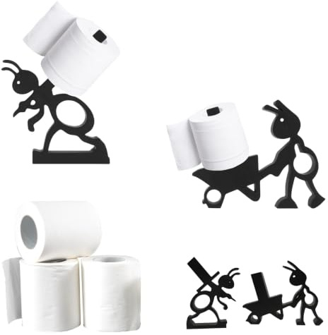 2 Stück Ameise Toilettenpapierhalter Schwarz, Lustiger Klopapierhalter Freistehend, 3D Gedruckter Tier Rollenhalter mit Schubkarre, Bad Klorollenaufbewahrung