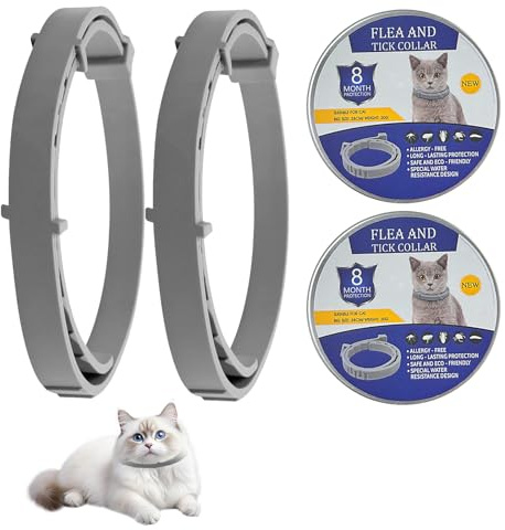 Cat Flea Collars, 2pcs Adjustable Waterproof Collars for Kittens, 38cm | Cat Collar to Containing Natural Essential Oils,Provides 16 Months of Use, for Cats Over 7 Weeks (38cm)