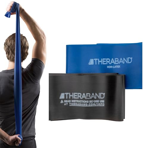 THERABAND Resistance Bands Set, Professional Elastic Band For Upper & Lower Body Exercise, Strength Training Without Weights, Physical Therapy, Lower Pilates, & Rehab, Blue & Black, Advanced