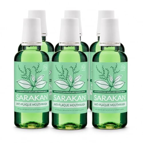 Sarakan Bain de Bouche Anti-Plaque (300 ml) | Formulé pour Réduire la Plaque et le Tartre | Sans Alcool | Sans Fluorure | Vegan (Paquet de 6)