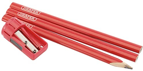 DRAPER cpsset Zimmermanns-Bleistift und Anspitzer Set, Rot
