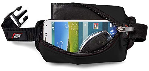 Flexi-Gurt Schwarz: Dehnbare Bauchtasche Gürteltasche Hüfttasche Bauchbeutel Klein Startnummernband für Sport Laufen Joggen Wandern Reisen Fitness Smartphone Wertsachen Damen und Herren
