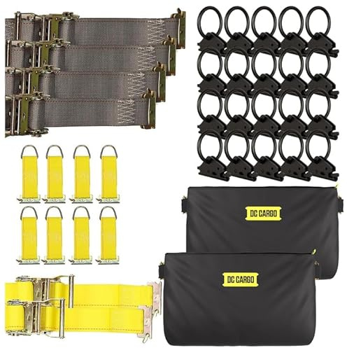 E-Track TieDown Kit: 20 O Rings, 10 TieOffs, 6 Ratchet Straps, 2 ETrack Bags. Ideal TieDown Accessories Package for Trucks, Trailers, Warehouse, Boat, Dock. E-Track NOT Included.