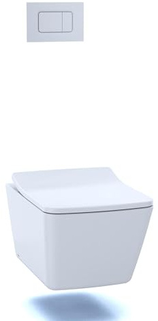 TOTO SP Wall-Hung Square-Shape Toilet and DuoFit In-Wall 1.28 and 0.9 GPF Dual-Flush Tank System with Copper Supply- CWT449249CMFG#WH