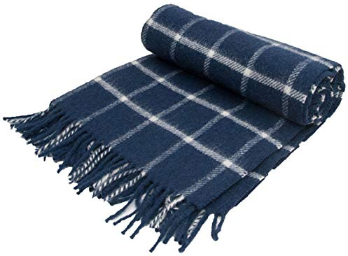 Tweedmill Textiles Windowpane Check - pure new wool - knee rug small throw blanket - Navy - BRITISH MADE