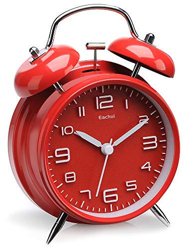 Eachui Doppelglockenwecker,Nachtlicht,Lauter Alarm,Retro,Batteriebetrieben | Wecker Analog mit großes Zifferblatt von 4 Zoll, kein Ticken, geräuschlos(Rot)