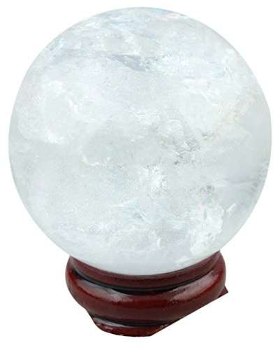 mookaitedecor Bola de cristal de cuarzo transparente natural de 40-45 mm con soporte de madera para adivinación, esfera de cristal curativo, decoración de Feng Shui para buena suerte, decoración de