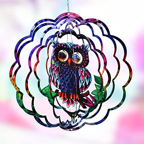 VP Home Mystical Owl Kinetic Wind Spinner for Yard and Garden - 12 W x 12 H Metal Spinner Outdoor Large Hanging Plantary Decor - 3D Garden Art Wind Sculpture Spinners Kinetic Art Garden Decoration
