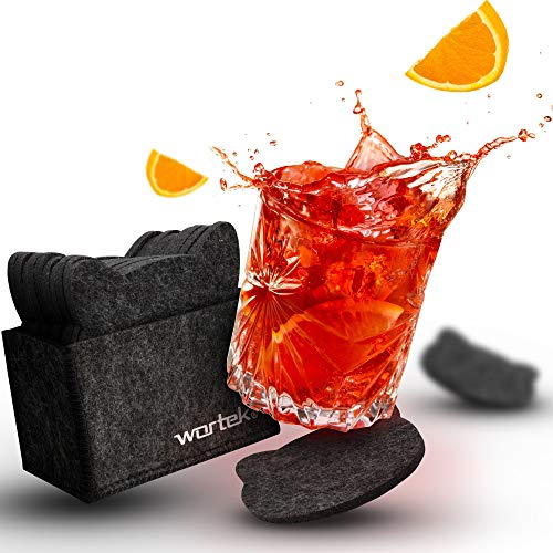 wortek Filz Untersetzer Gläser Schwarz in Katzenform – 10er Set mit Aufbewahrungsbox, Glasuntersetzer für Getränke, Tassen, Bar, Glas - Ø 10cm Tischuntersetzer Filzuntersetzer Gläser
