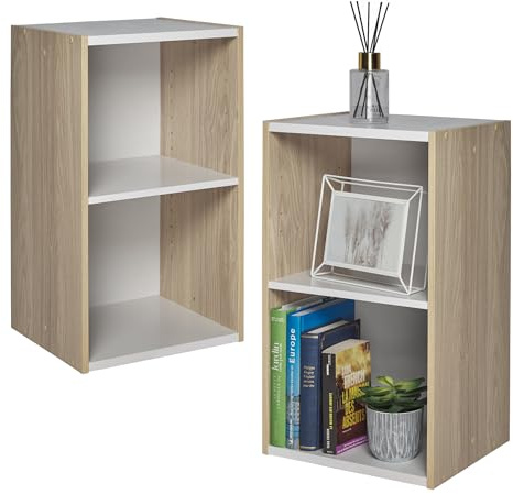 Iris Ohyama Platzsparendes Regal, Extra Breit, 2 Ebenen, Hellbraun, Verstellbar, Modular, Für Wohnzimmer, Homeoffice, Schlafzimmer, Organisation, Bücher, CD, Dekor, Einfache Montage, UB-6035