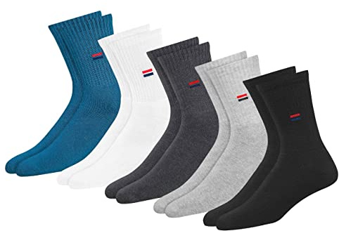 NAVYSPORT Chaussettes Homme 38-42 Sport Hautes Homme Femme - Lot de 5 Paires Socquettes Classiques Unisex Crew Coton Coussin Confort (EU 38 42, Multicolore)