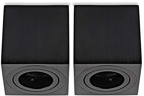 Sweet Led Spot GU10 Saillie Orientable Plafonnier Carré Aluminium, Noir brossé Ø80-84mm Eclairage Salon et Chambre avec Douille GU10, Compatible LED et Halogène Spots 2 pcs