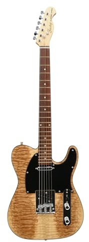Fazley FTL218NTAB Electric Guitar - Ash Burl - Natural Look - Beginners Guitar - 42 Inches Full Size - Basswood