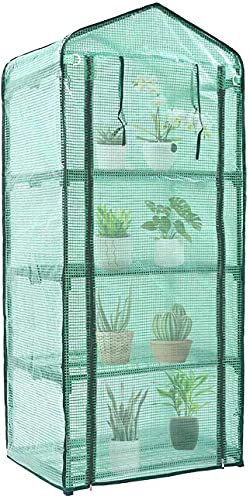 New 4 Tier Mini Greenhouse Garden Grow Plants PVC Plastic Cover, Compact Heavy Duty 4-Shelf Portable Mini Greenhouse For Outdoors/Gardens - Steel Frame (60 x 49 x 160 cm)