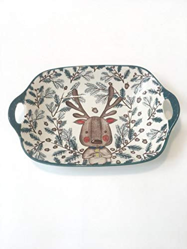 LKYU Tazón de sopaPlato de cena Rectangular para el hogar con vidriado nórdico, plato hondo de cerámica binaural, plato Ins, Alicia, país de las maravillas, conejo, ciervo-1 de tu elección
