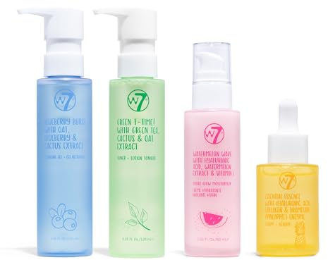 W7 Skin Refresh Skincare Set | Face Cleanser, Toner, Serum & Moisturiser | Hydrating & Glow Boosting Routine | Full Size, Long Lasting Products to Use at Home