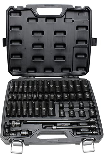 Tightspot 3 8 Drive 50Pc Impact Socket Pro Set, Our Most Popular Set Ever with SAE & Metric from 5 16 Inch 3 4 Inch, 8Mm 19Mm + 21Mm + 22Mm, Standard Deep Sockets, Extension Bars, Adapters & More
