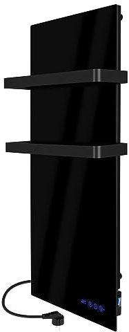 Infrarot Handtuchtrockner 48x100cm schwarz | Bad-Heizkörper mit Handtuchhalter aus Edelstahl, Infrarot-Heizung, Handtuchheizung