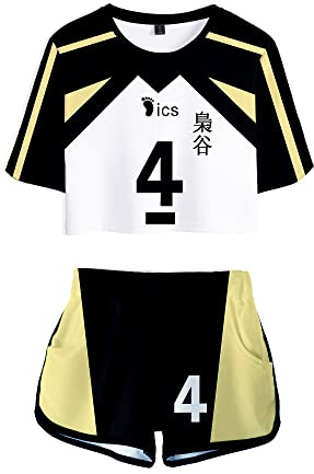 LKY STAR Haikyuu!! Sommer mit Anime Volleyball Crop Top und Shorts,Karasuno Volleyball Trainingsanzug 2 Stück Set