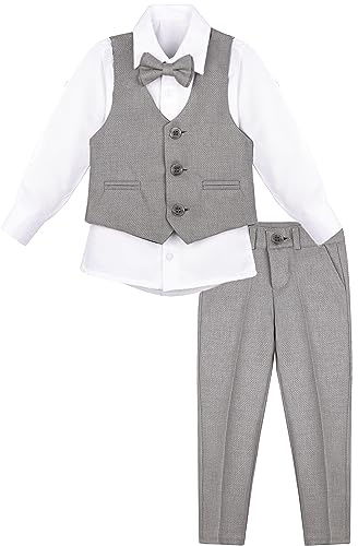 Lilax Boys Formal Suit 4 Piece Vest, Pants and Tie Dresswear Suit Set (8 Years, Light Gray)