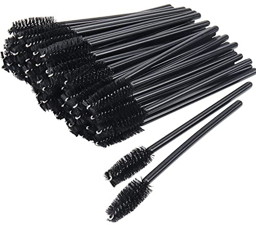 100 Pack Mascara Wand Eyelash Brush Disposable Eye Lash Applicator Makeup Tool Kit (Black-Handle100pcs)