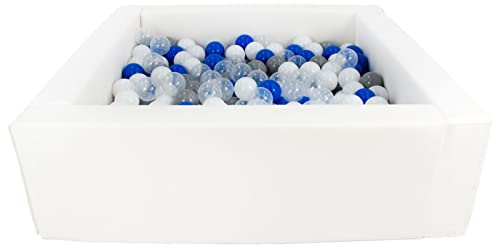 Velinda Piscina Infantil para niños de Bolas Pelotas 300 Piezas Cuadrado ecocuero (Color de la Piscina/de Las Bolas: Blanco/Blanco, Transparente, Azul, Gris)
