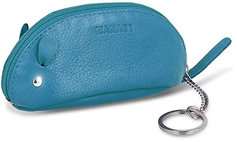MANAGE Schlüsselmaus Schlüsseletui Türkis aus Echtleder - Schlüsselanhänger Schlüsseltasche für Damen Herren Kinder - Gadget Schlüsselmäppchen Leder groß Geschenk keychain (Türkis)